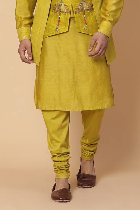 Buy Kudrat Couture Green Raw Silk Embroidery Resham Kurta Set Buy_Kudrat Couture_Green Raw Silk Embroidery Resham Kurta Set