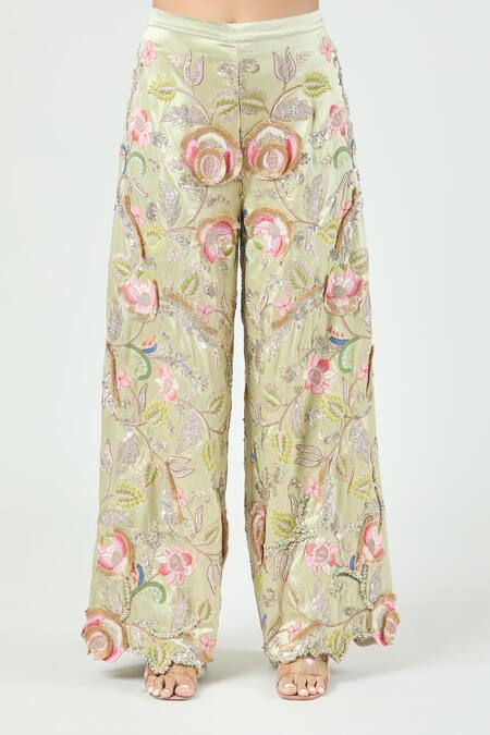 Buy Anamika Khanna Green One Shoulder 3d Floral Embroidered Cape And Pant Set Online at Aza Fashions Buy_Anamika Khanna_Green One Shoulder 3d Floral Embroidered Cape And Pant Set_Online_at_Aza_Fashions