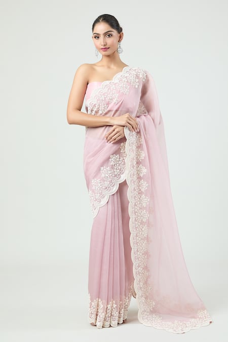 Anushree Reddy Lihaaaz Scalloped Saree With Unstitched Blouse Piece 