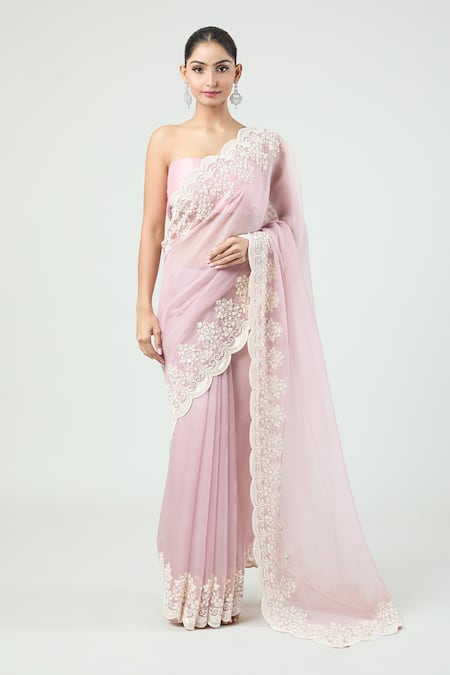 Anushree Reddy Lihaaaz Scalloped Saree With Unstitched Blouse Piece 