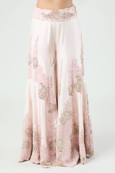 Buy Anamika Khanna Pink Georgette Embroidery Collared Floral Jacket And Gharara Set Buy_Anamika Khanna_Pink Georgette Embroidery Collared Floral Jacket And Gharara Set