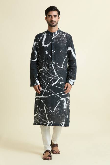 Anamika Khanna_Black Monochromatic Print Kurta _Online_at_Aza_Fashions