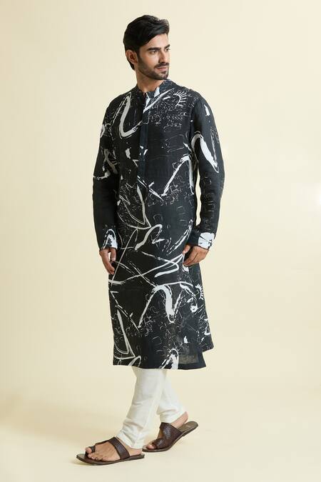 Buy_Anamika Khanna_Black Monochromatic Print Kurta _Online_at_Aza_Fashions