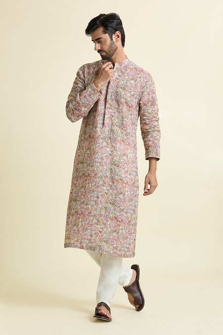 Anamika Khanna Sky Blue Printed Floral Jaal Kurta 