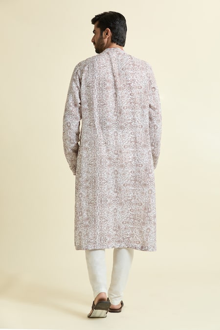 Shop Anamika Khanna White Embroidery Botanic Jaal Print Kurta at Aza Fashions Shop_Anamika Khanna_White Embroidery Botanic Jaal Print Kurta_at_Aza_Fashions