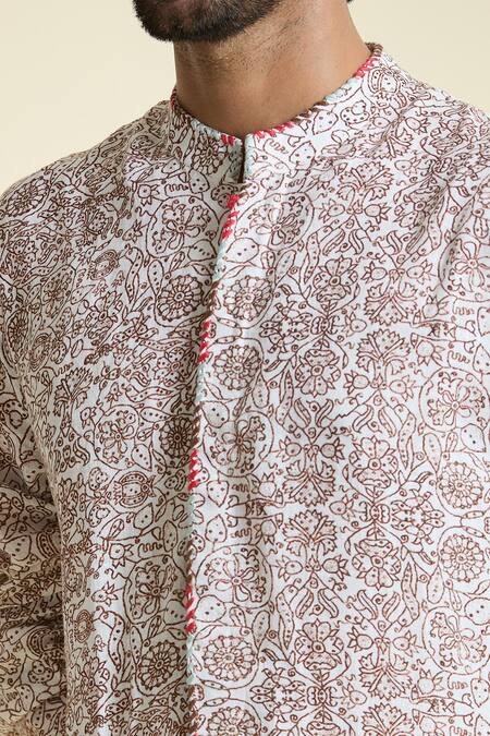 Anamika Khanna White Embroidery Botanic Jaal Print Kurta Online at Aza Fashions Anamika Khanna_White Embroidery Botanic Jaal Print Kurta_Online_at_Aza_Fashions