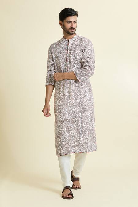 Shop Anamika Khanna White Embroidery Botanic Jaal Print Kurta Online at Aza Fashions Shop_Anamika Khanna_White Embroidery Botanic Jaal Print Kurta_Online_at_Aza_Fashions