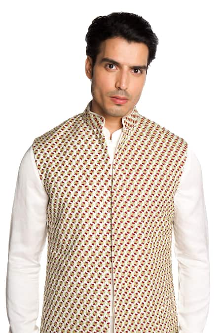 Buy Arjuun Kilachand Ivory Linen Silk Embroidered Kashmiri Floral Bundi Set Online at Aza Fashions Buy_Arjuun Kilachand_Ivory Linen Silk Embroidered Kashmiri Floral Bundi Set _Online_at_Aza_Fashions