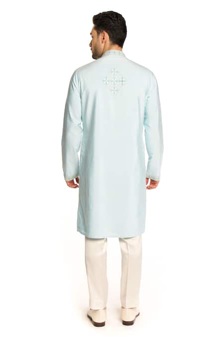 Arjuun Kilachand Blue Cotton, Silk Mirrors, Embroidery Straight Kurta at Aza Fashions Arjuun Kilachand_Blue Cotton, Silk Mirrors, Embroidery Straight Kurta _at_Aza_Fashions