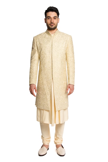 ARJUUN KILACHAND Beige Raw Silk Embroidered Dori Sherwani With Kurta Set 