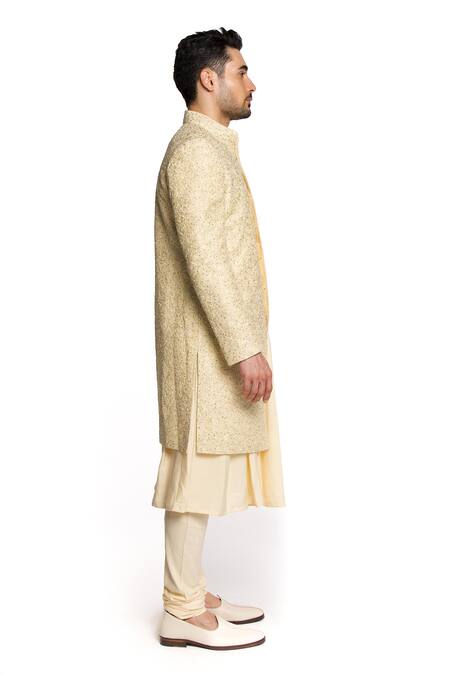 Arjuun Kilachand Beige Raw Silk Embroidered Dori Sherwani With Kurta Set Online at Aza Fashions Arjuun Kilachand_Beige Raw Silk Embroidered Dori Sherwani With Kurta Set _Online_at_Aza_Fashions