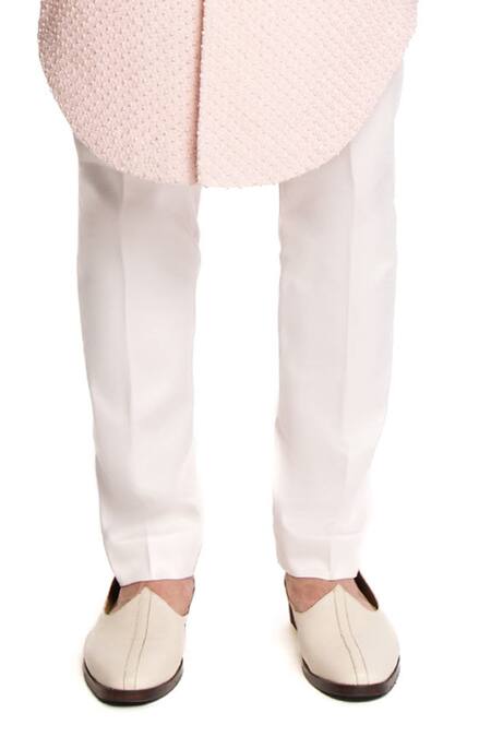 Arjuun Kilachand_Pink Linen Silk Embroidered Thread Sherwani With Pant _Online_at_Aza_Fashions