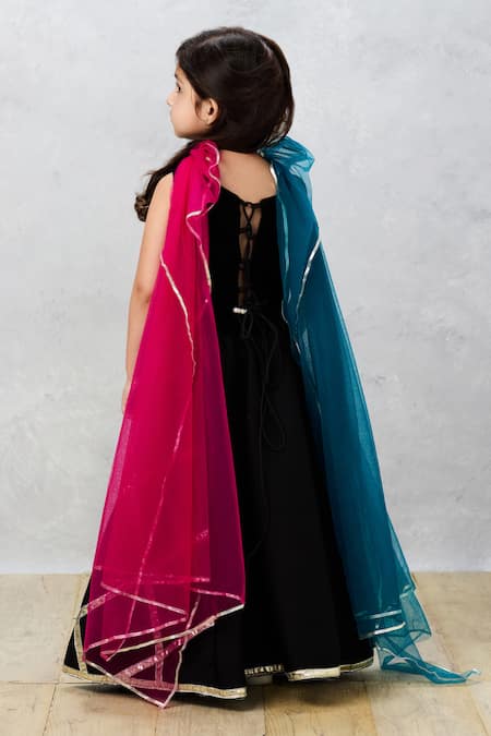 Pinkcow designs pvt ltd_Black Tulle Gota Patti, Embroidery Midnight Elegance Choli And Ghagra Set _Online_at_Aza_Fashions