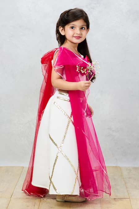 Pinkcow designs pvt ltd_Cream Tulle Gota Patti, Embroidery Etheral Elegance Choli With Lehenga _at_Aza_Fashions