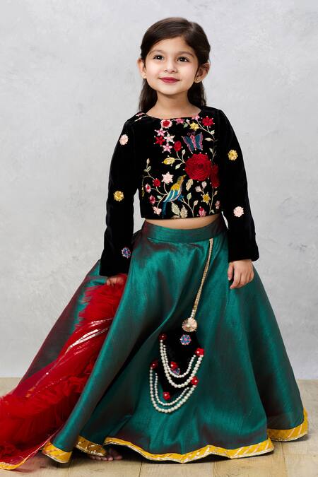 Pinkcow designs pvt ltd Black Velvet, Silk, Chiffon Embroidery Floral Choli And Lehenga Set Online at Aza Fashions Pinkcow designs pvt ltd_Black Velvet, Silk, Chiffon Embroidery Floral Choli And Lehenga Set _Online_at_Aza_Fashions