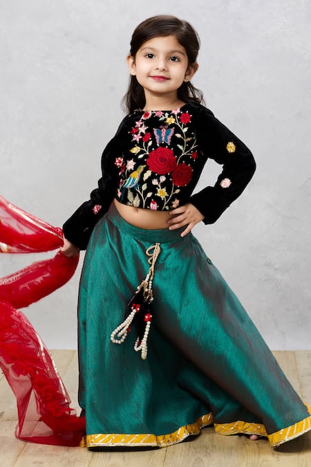 Buy Pinkcow designs pvt ltd Black Velvet, Silk, Chiffon Embroidery Floral Choli And Lehenga Set Online at Aza Fashions Buy_Pinkcow designs pvt ltd_Black Velvet, Silk, Chiffon Embroidery Floral Choli And Lehenga Set _Online_at_Aza_Fashions