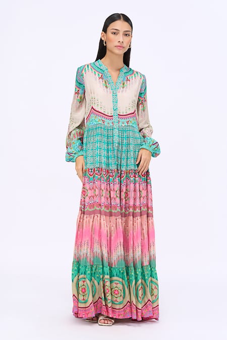 Siddhartha Bansal Elan Geometric Print Tiered Shirt Dress 