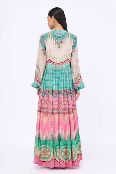Siddhartha Bansal Elan Geometric Print Tiered Shirt Dress 