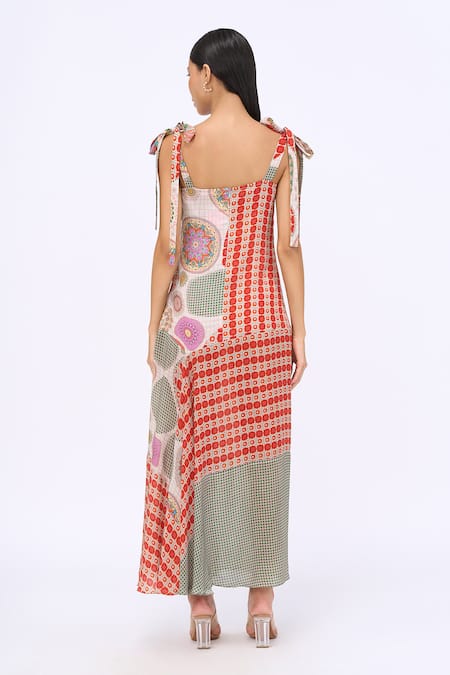 Shop_Siddhartha Bansal_Orange Crepe Printed Geometric Sweetheart Neck Vouge Girl Dress _at_Aza_Fashions