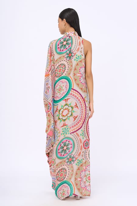Shop_Siddhartha Bansal_Multi Color Crepe Printed Floral Round High Neck Stayin Alive Dress _at_Aza_Fashions