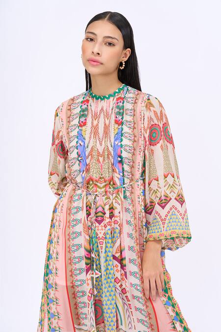 Buy_Siddhartha Bansal_Multi Color Crepe Printed Kaleidoscopic Round Kaftan Dress _Online_at_Aza_Fashions