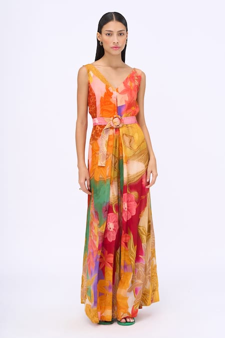 Siddhartha Bansal Preen Lotus Print Jumpsuit With Belt 