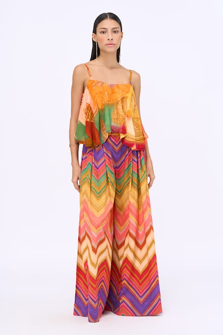 Siddhartha Bansal Floral Chevron Print Top & Pant Set 