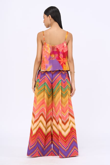 Shop Siddhartha Bansal Multi Color Top Crepe Printed Floral Square Neck Chevron And Pant Set at Aza Fashions Shop_Siddhartha Bansal_Multi Color Top Crepe Printed Floral Square Neck Chevron And Pant Set _at_Aza_Fashions