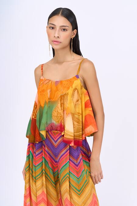 Buy Siddhartha Bansal Multi Color Top Crepe Printed Floral Square Neck Chevron And Pant Set Online at Aza Fashions Buy_Siddhartha Bansal_Multi Color Top Crepe Printed Floral Square Neck Chevron And Pant Set _Online_at_Aza_Fashions