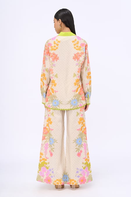 Shop Siddhartha Bansal White Linen Printed Floral Collar Pearl Radiance Shirt And Pant Set at Aza Fashions Shop_Siddhartha Bansal_White Linen Printed Floral Collar Pearl Radiance Shirt And Pant Set _at_Aza_Fashions