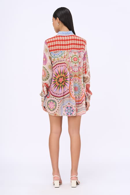 Shop Siddhartha Bansal Blue Crepe Printed Samsara Collar Tutti Shirt at Aza Fashions Shop_Siddhartha Bansal_Blue Crepe Printed Samsara Collar Tutti Shirt _at_Aza_Fashions