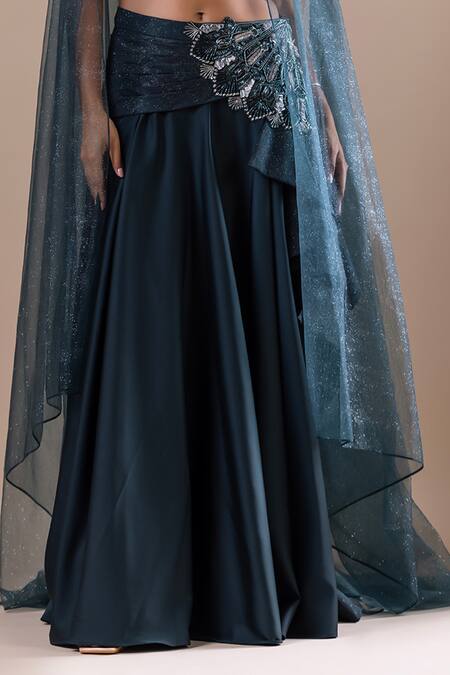 Shop Raj Arora Green Net, Acrylic Sequins Swarovski Embroidered Draped Lehenga And Blouse Set Shop_Raj Arora_Green Net, Acrylic Sequins Swarovski Embroidered Draped Lehenga And Blouse Set