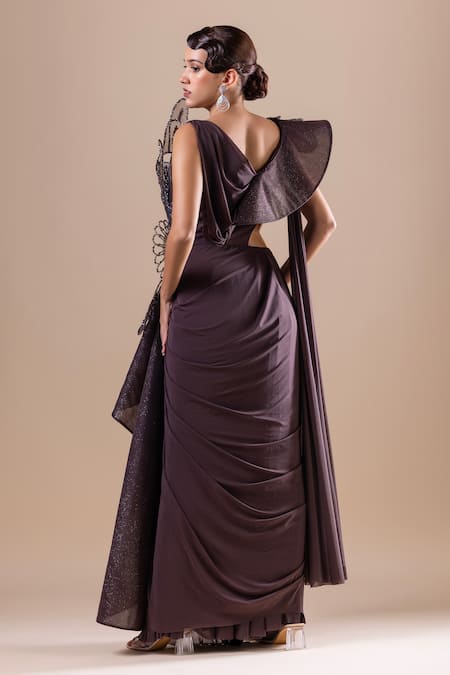 Raj Arora Crystal Embroidered Draped Saree Gown 