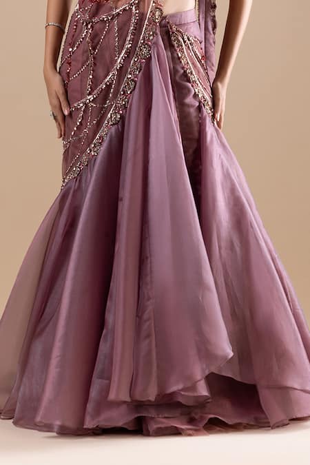 Raj Arora_Pink Organza, Net Crystals, Fishcut Lehenga And Swarovski Embroidered Blouse Set _Online_at_Aza_Fashions