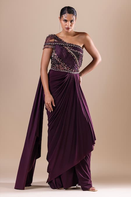 RAJ ARORA Swarovski Embroidered Bodice Saree Gown 