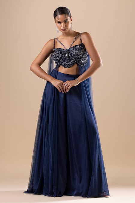 RAJ ARORA Crystal Embroidered Crop Top & Palazzo Set 