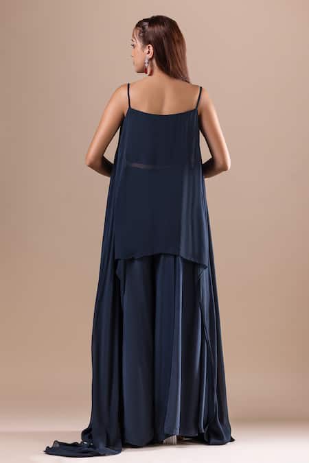 Shop_Raj Arora_Green Georgette Embroidery Crystal Cutwork Floral Neckline Top And Sharara Set _at_Aza_Fashions