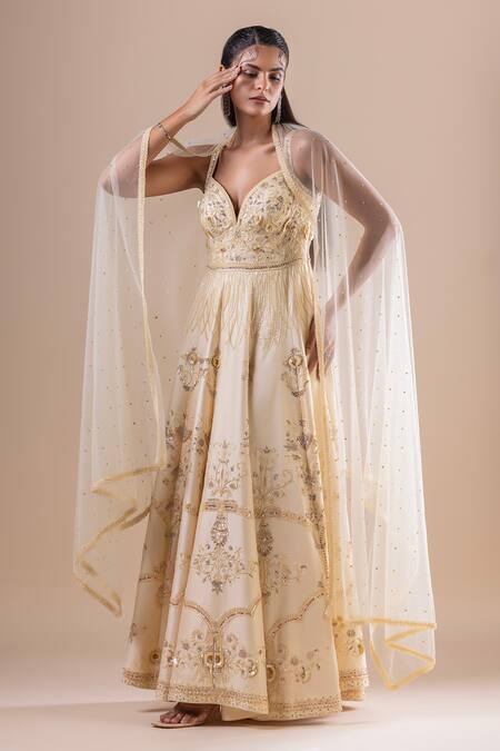 Raj Arora Yellow Silk, Net Crystals, Sequins, Stones Embroidered Anarkali With Dupatta Online at Aza Fashions Raj Arora_Yellow Silk, Net Crystals, Sequins, Stones Embroidered Anarkali With Dupatta _Online_at_Aza_Fashions