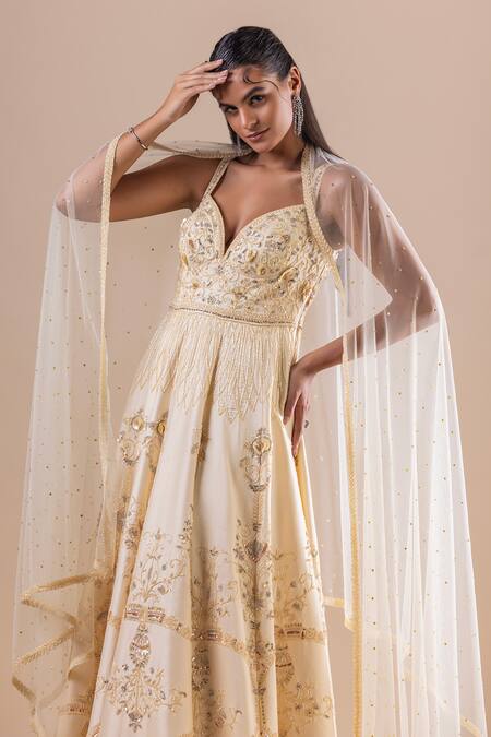 Buy Raj Arora Yellow Silk, Net Crystals, Sequins, Stones Embroidered Anarkali With Dupatta Online at Aza Fashions Buy_Raj Arora_Yellow Silk, Net Crystals, Sequins, Stones Embroidered Anarkali With Dupatta _Online_at_Aza_Fashions