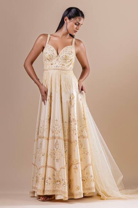 Shop Raj Arora Yellow Silk, Net Crystals, Sequins, Stones Embroidered Anarkali With Dupatta Online at Aza Fashions Shop_Raj Arora_Yellow Silk, Net Crystals, Sequins, Stones Embroidered Anarkali With Dupatta _Online_at_Aza_Fashions