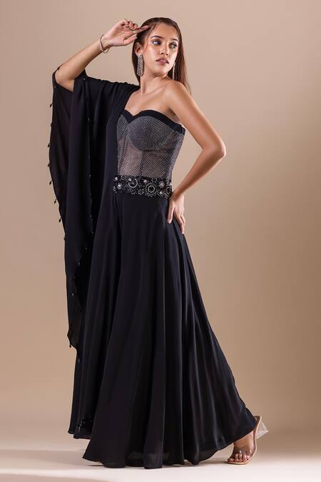 Raj Arora Black Double Georgette Embroidery Crystal Sweetheart Neck Swarovski Jumpsuit Online at Aza Fashions Raj Arora_Black Double Georgette Embroidery Crystal Sweetheart Neck Swarovski Jumpsuit _Online_at_Aza_Fashions