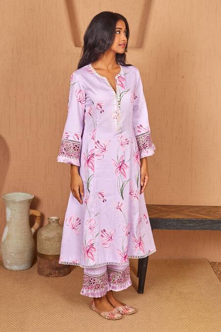 Bhawna Sethi Purple Cotton, Silk, Organza Embroidery, Finch A-line Kurta Set With Dupatta at Aza Fashions Bhawna Sethi_Purple Cotton, Silk, Organza Embroidery, Finch A-line Kurta Set With Dupatta _at_Aza_Fashions