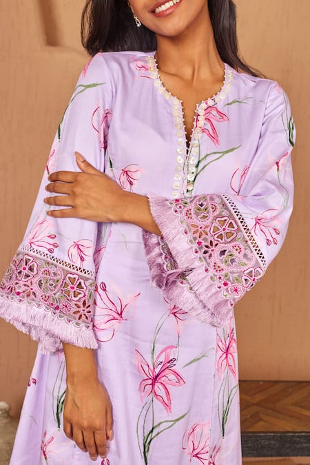 Shop Bhawna Sethi Purple Cotton, Silk, Organza Embroidery, Finch A-line Kurta Set With Dupatta Shop_Bhawna Sethi_Purple Cotton, Silk, Organza Embroidery, Finch A-line Kurta Set With Dupatta