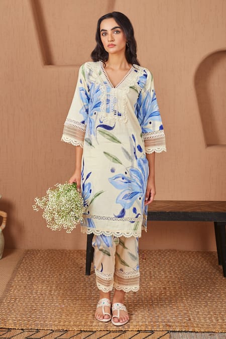 Bhawna Sethi Canary Floral Print A-Line Kurta & Pant Set 