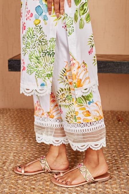 Buy Bhawna Sethi White Cotton, Silk, Chanderi Lace, Pearls Pelican Kurta Set With Dupatta Buy_Bhawna Sethi_White Cotton, Silk, Chanderi Lace, Pearls Pelican Kurta Set With Dupatta