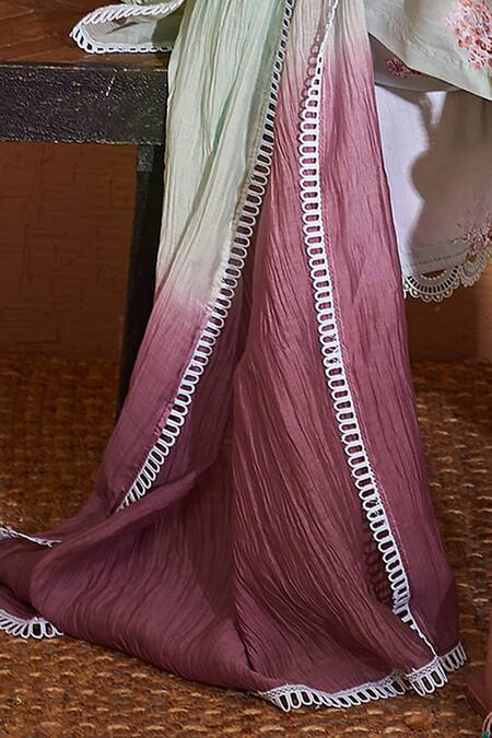 Shop Bhawna Sethi Green Cotton, Silk, Chanderi Embroidery, Lace, Lovebird Kurta Set With Dupatta Online at Aza Fashions Shop_Bhawna Sethi_Green Cotton, Silk, Chanderi Embroidery, Lace, Lovebird Kurta Set With Dupatta _Online_at_Aza_Fashions