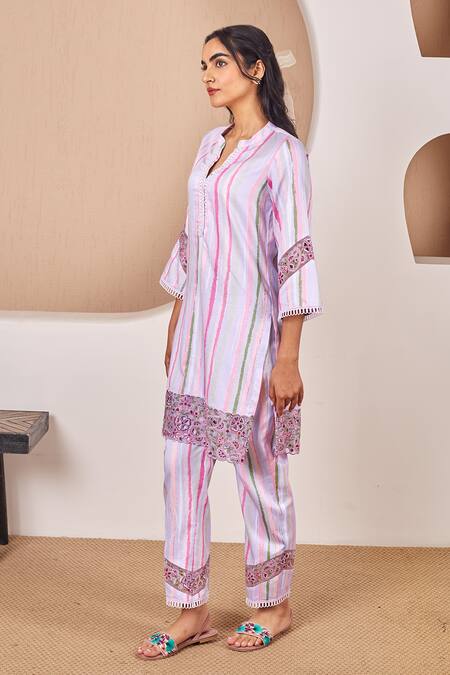 Buy Bhawna Sethi Purple Cotton, Silk Sequins, Pearls, Cut Work Finch Kurta And Pant Co-ord Set Online at Aza Fashions Buy_Bhawna Sethi_Purple Cotton, Silk Sequins, Pearls, Cut Work Finch Kurta And Pant Co-ord Set _Online_at_Aza_Fashions