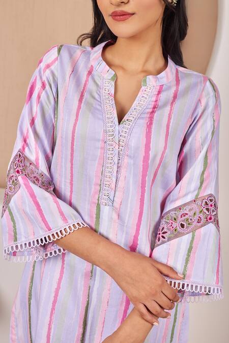 Bhawna Sethi Purple Cotton, Silk Sequins, Pearls, Cut Work Finch Kurta And Pant Co-ord Set at Aza Fashions Bhawna Sethi_Purple Cotton, Silk Sequins, Pearls, Cut Work Finch Kurta And Pant Co-ord Set _at_Aza_Fashions