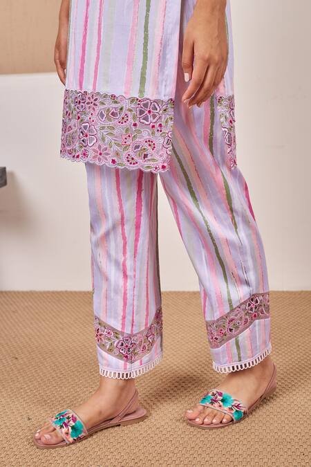 Buy Bhawna Sethi Purple Cotton, Silk Sequins, Pearls, Cut Work Finch Kurta And Pant Co-ord Set Buy_Bhawna Sethi_Purple Cotton, Silk Sequins, Pearls, Cut Work Finch Kurta And Pant Co-ord Set