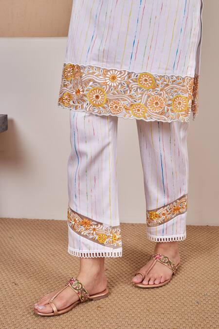 Buy Bhawna Sethi White Cotton, Silk Pearls, Cut Work, Embroidery Pelican Kurta And Pant Co-ord Set Online at Aza Fashions Buy_Bhawna Sethi_White Cotton, Silk Pearls, Cut Work, Embroidery Pelican Kurta And Pant Co-ord Set _Online_at_Aza_Fashions